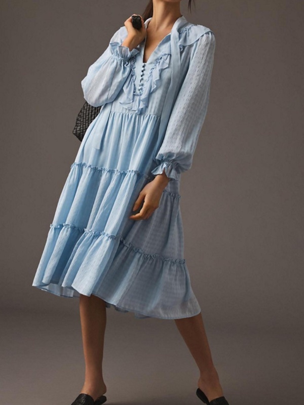 Anthropologie Light Blue Ruffle Tiered Midi Dress